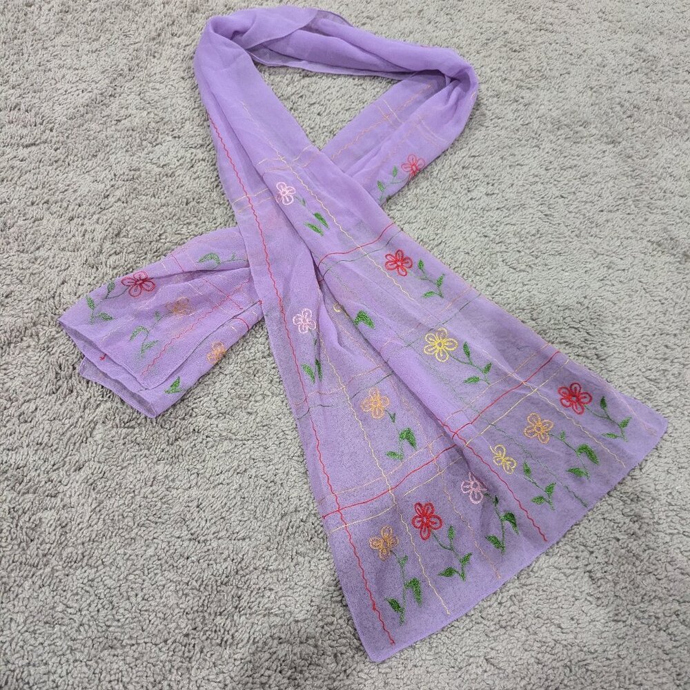 Purple Embroidered Scarf